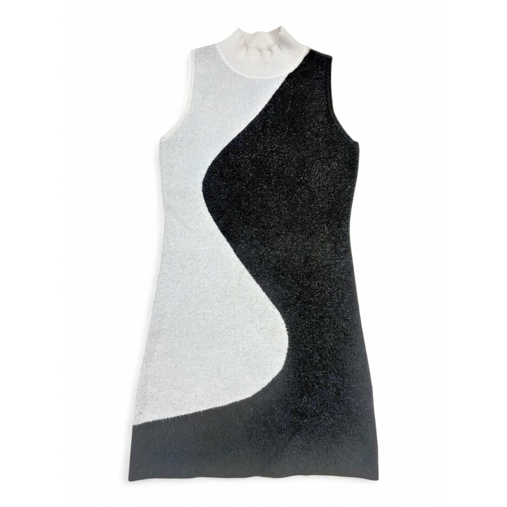 Hujoin Black & White Colorblock Knit Mini Dress XS Sleeveless